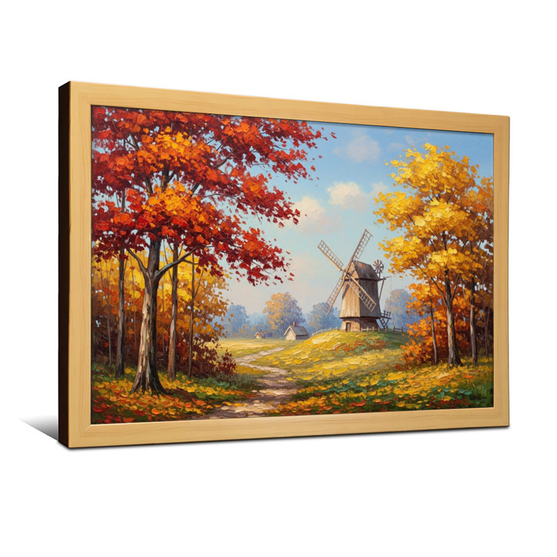 Plantes et fleurs, arbres d'automne, chemin de moulin, paysage, peinture, scène, H 24 po x l 36 po, Noir