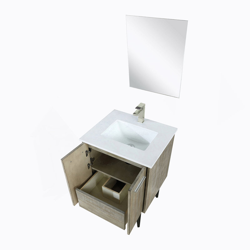 Meuble-lavabo de salle de bain 24 po X P 20 po D, comptoir en quartz, ensemble de robinet en métal Miroir, 24"