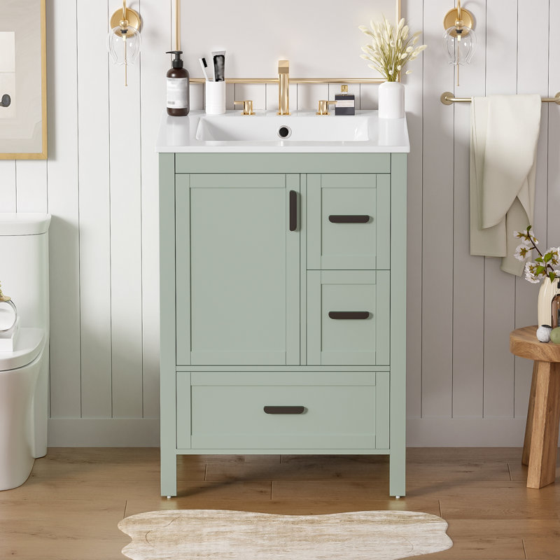24" Single Bathroom Vanity With Ceramic Top, Green
