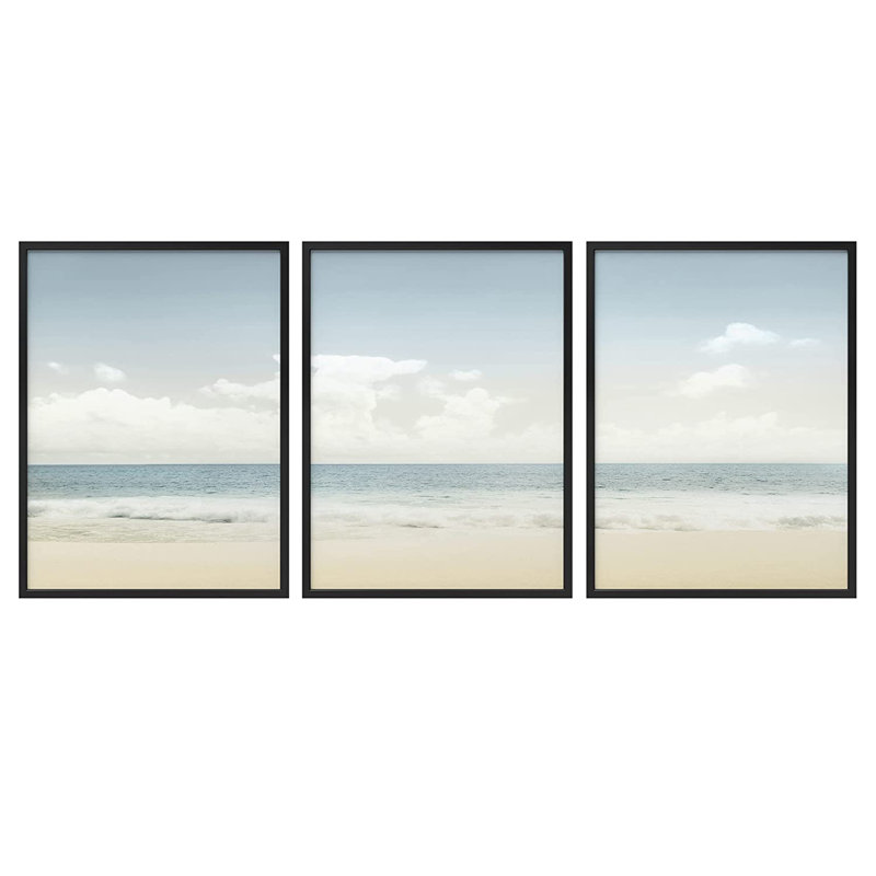 «Beach Horizon and Clouds», ensemble de 3 images encadrées, Noir