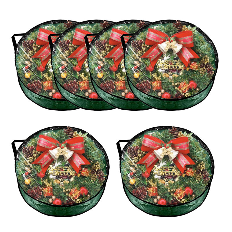 Paquet de 6 sacs de rangement imperméables pour couronne de Noël, H 7,9 po x l 24 po x P 24 po, Vert