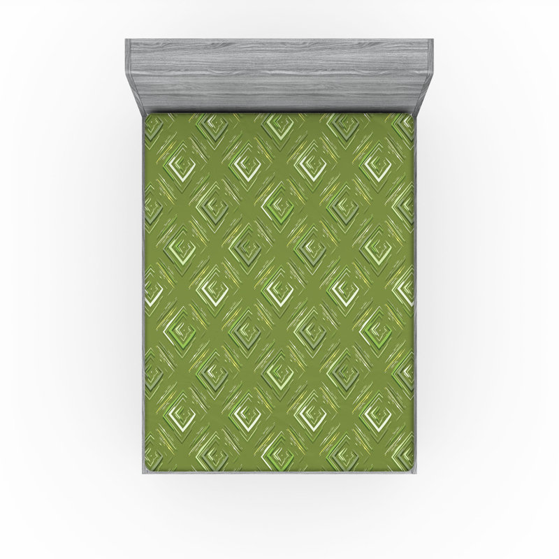 Drap-housse Ambesonne, paquet de 2, Formes géométriques vert olive / noix de coco, Drap-housse grand