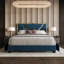 Lit plateforme double avec rangement en velours bleu marine-672306923-672306921