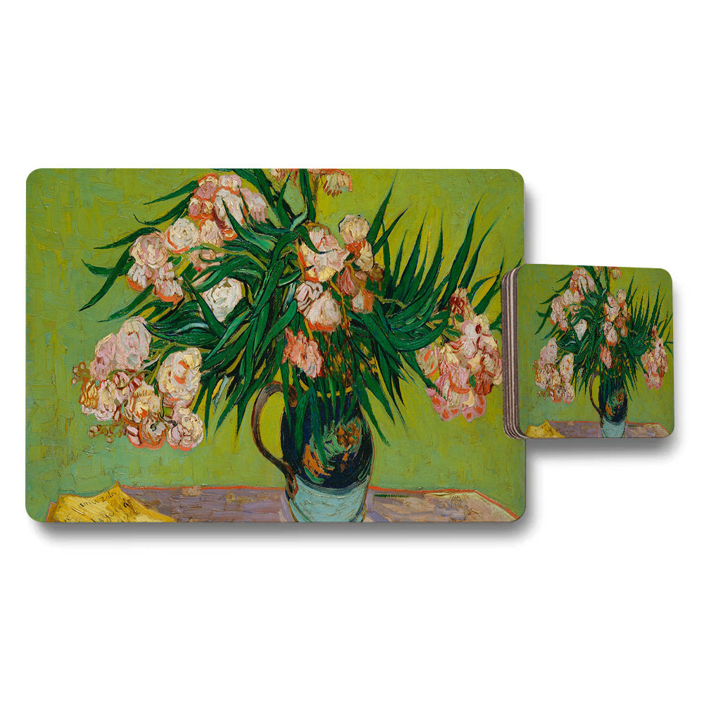 Floral Vase With Pink Roses Placemat And Coaster Set