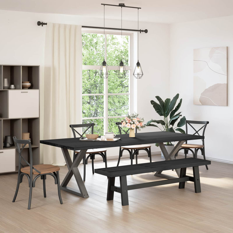 Solid Wood Bench, 45 cm H x 180 cm L x 41 cm D, Black