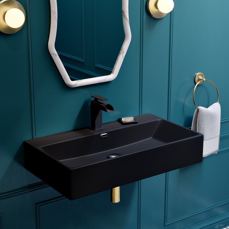 Claire 30" Rectangle Wall-Mount Bathroom Sink, Matte Black