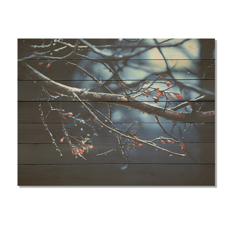 Arbre d'hiver au clair de lune III - paysage d'hiver sur bois, H 10 po x l 20 po x P 0,78 po