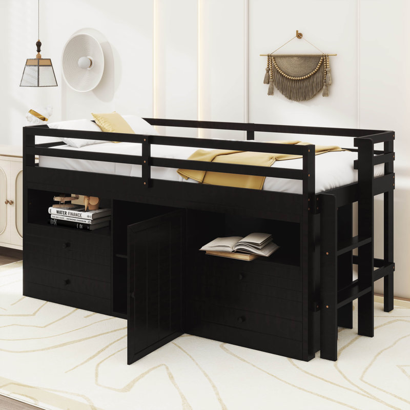 Jonee Loft Bed With 4 Drawers, Espresso