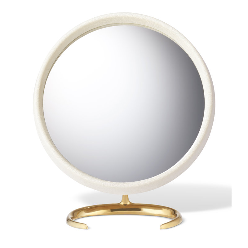Cream Resin Framed Mid-Century Modern Vanity Mirror