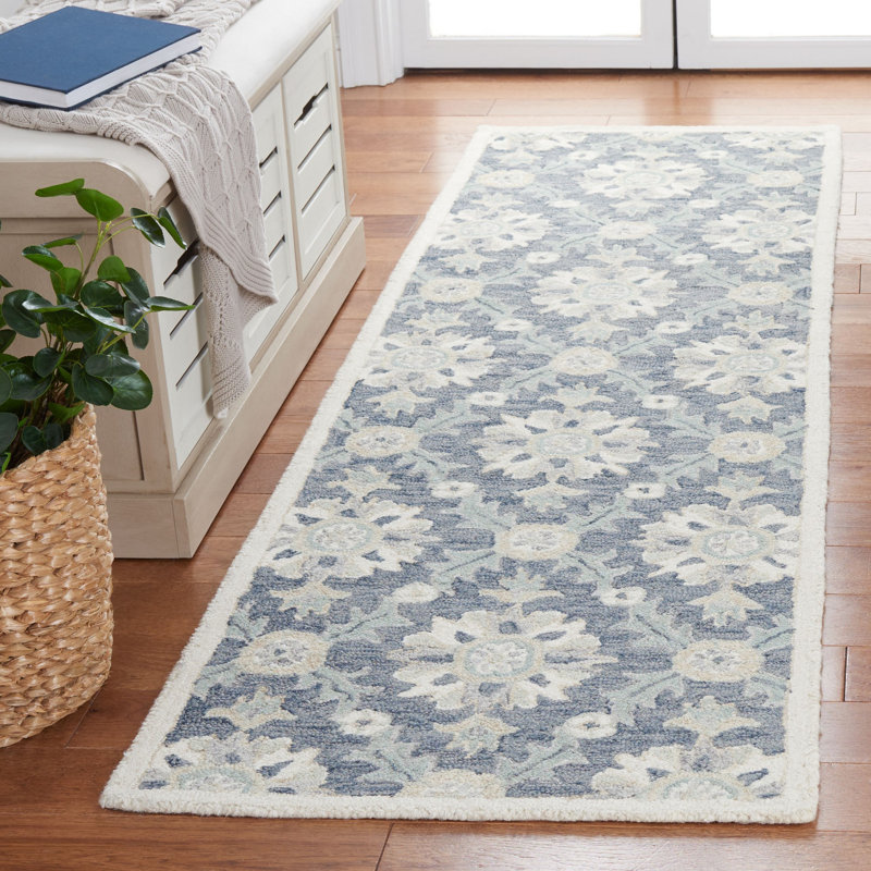 Wool and Cotton Damask Indoor Rug, Runner 2'3" x 8"