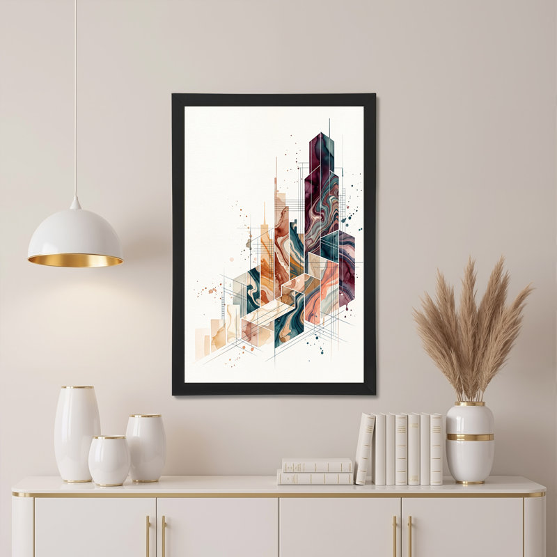Toile abstraite géométrique abstraite à motif géométrique marbré sur toile, H 30 po x l 20 po