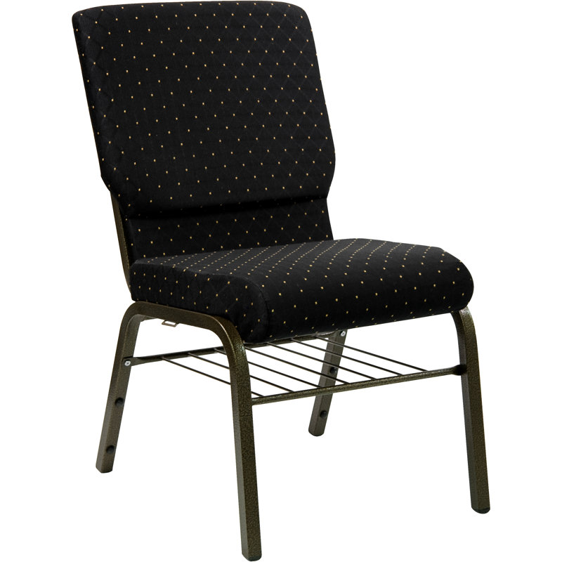 Chaise d'église en tissu 18,5 po Bernardston, Métal avec veines dorées, Motif à pois noir
