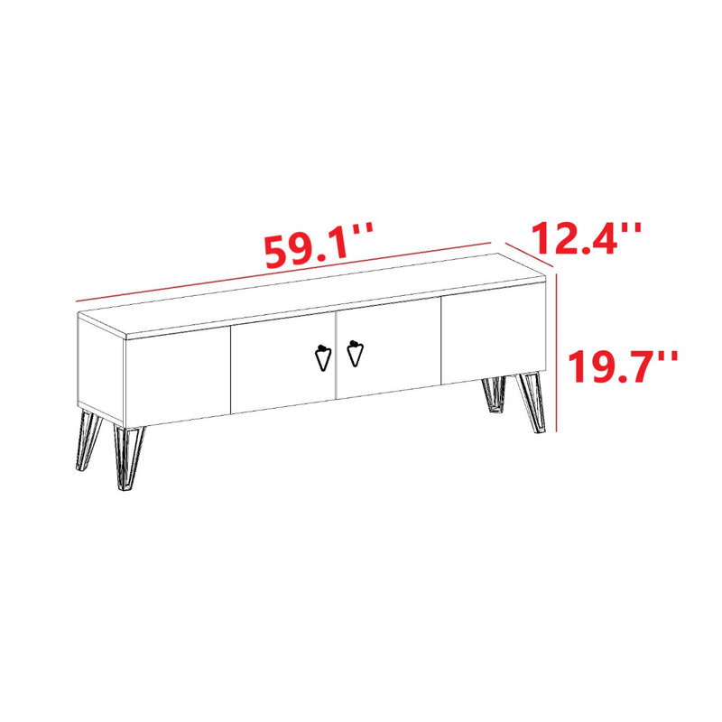Stunning Glam TV Unit, White & Gold, 59.1 x 19.7 x 12.4 inches | 100% Melamine Coated Particle Board, Thickness: 0.7 inches | Additional Storage with Numerous Shelves, Wall-Mountable Design for Modern Living Rooms