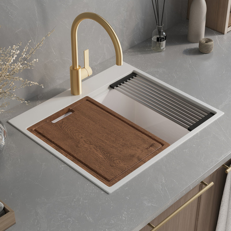 Ruvati 25-inch epiRock Workstation Topmount Laundry Sink, Warm White