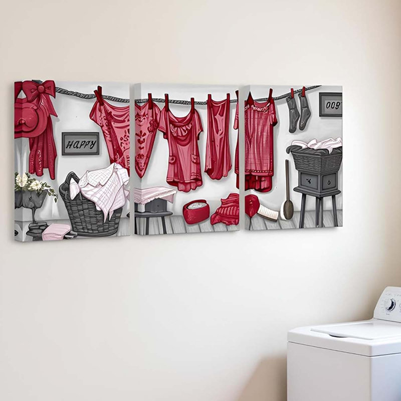 3 Piece Wrapped Canvas Print, Red