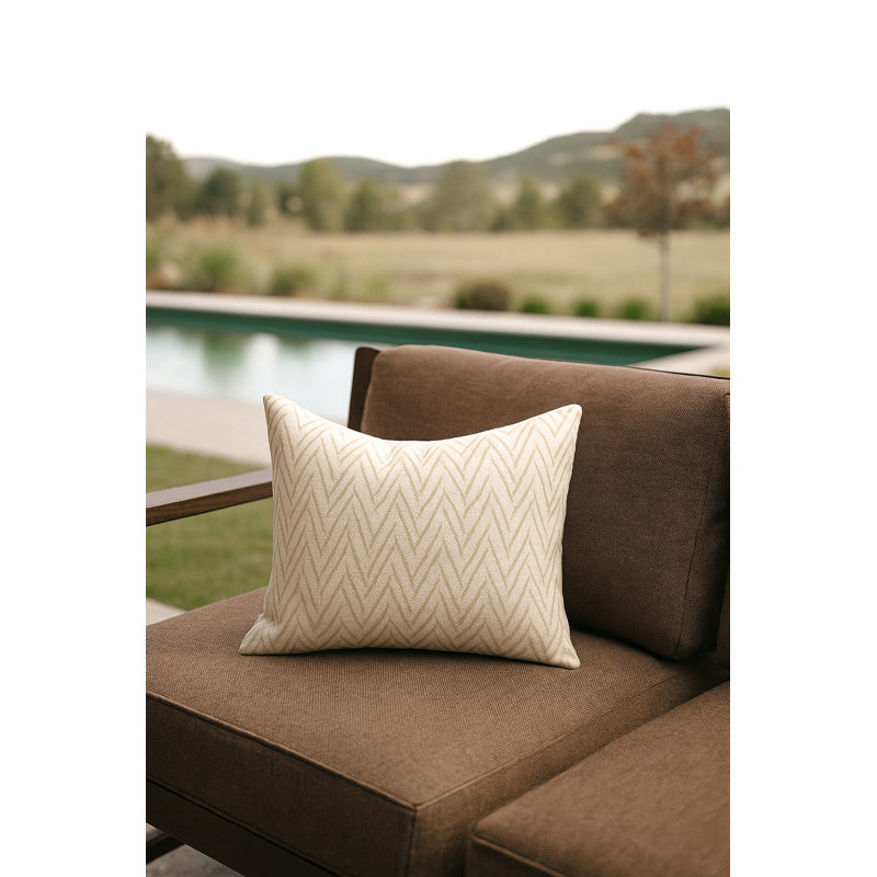 Rustic Beige Chevron Boucle Indoor Outdoor Pillow 20x20, Square 20", Pillow Cover Only - No Insert