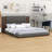 Floor Upholstered Platform Bed With Extended Wood Headboard & Bedside Shelf