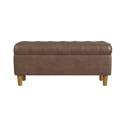 Sol Storage Bench Ottoman, Brown Faux Leather And Hardwood, 36 Inch