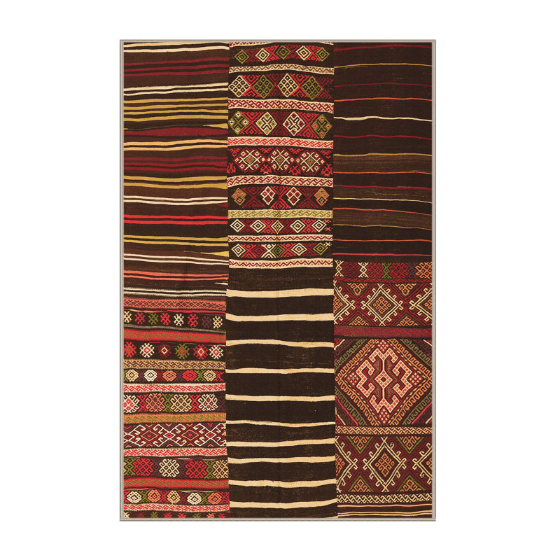 Tapis orange / noir / rouge en polyester tissé à la machine Nafiyon, Rectangle 6 pi x 9 pi