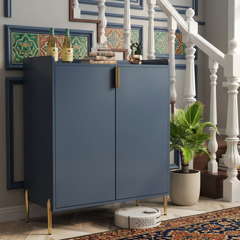 Armoire à vin 32 "avec porte-bouteilles 12 bouteilles et 2 portes, Blue