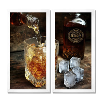 «Glass Of Whiskey», impression sur toile, art mural de cuisine jaune, 2 pièces