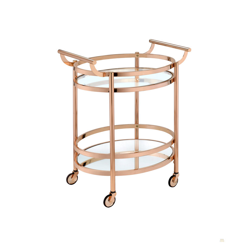 Chariot de service en verre transparent et finition or rose Lakelyn