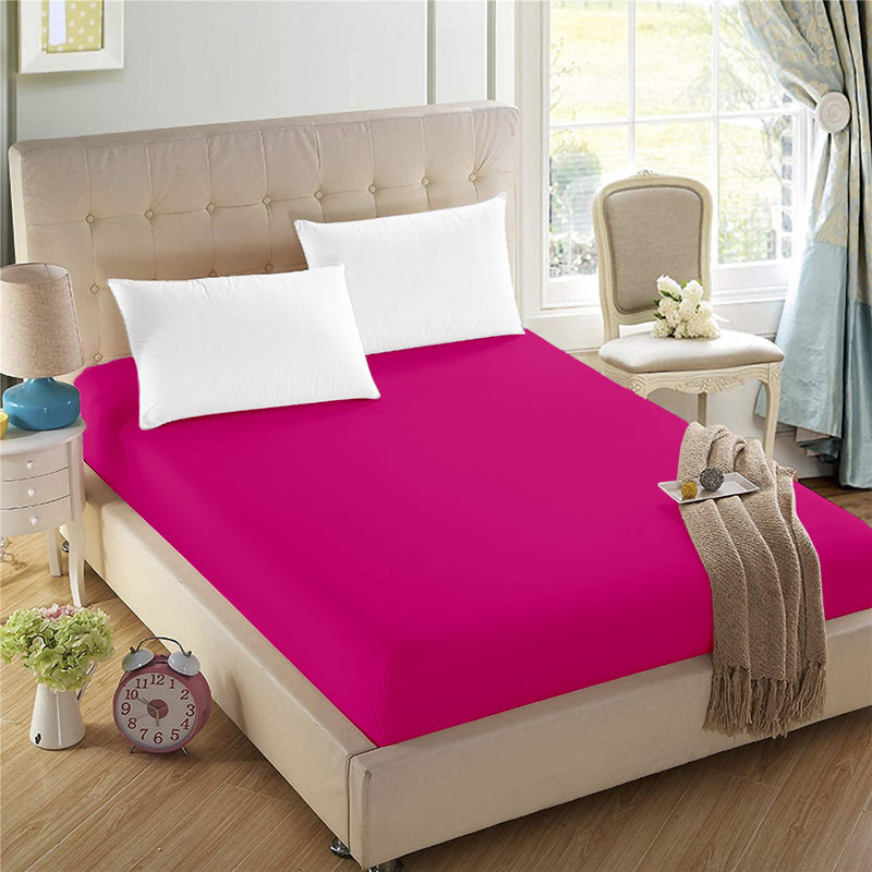 Iaan Soft Microfiber Brushed 40 cm Deep Fitted Sheet, Double, King, Double (4'6), Pink