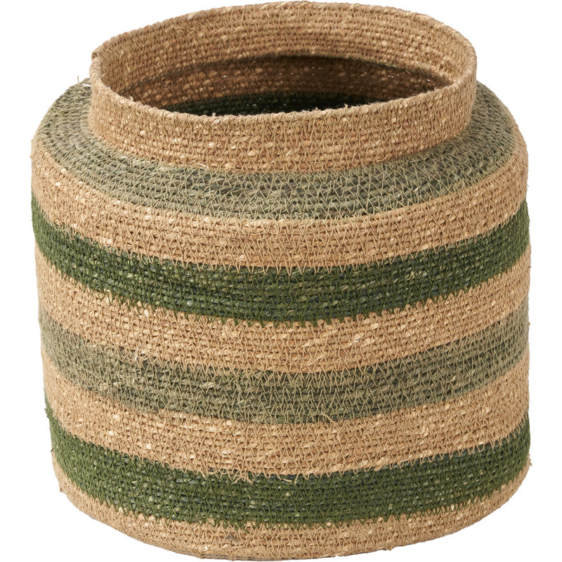 Seagrass Natural Stripe Round Basket, Brown/Green