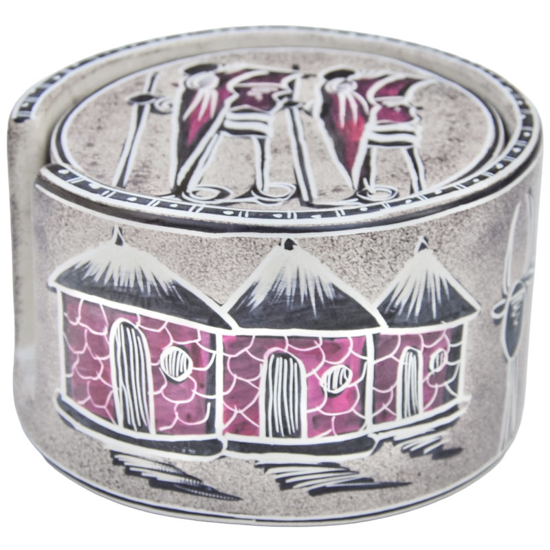 Porte-verres et porte-savon en pierre de savon à motif rétro fait à la main de style ouest-africain - 7 pièces