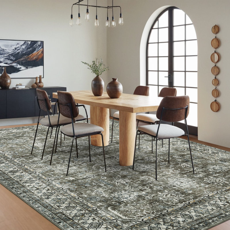 Vintage Machine Washable Rug for Living Room  Non Slip Non Shedding Floor Cover  Low Pile Carpet Foldable Floral Print Soft Mat for Nursery Bedroom Office