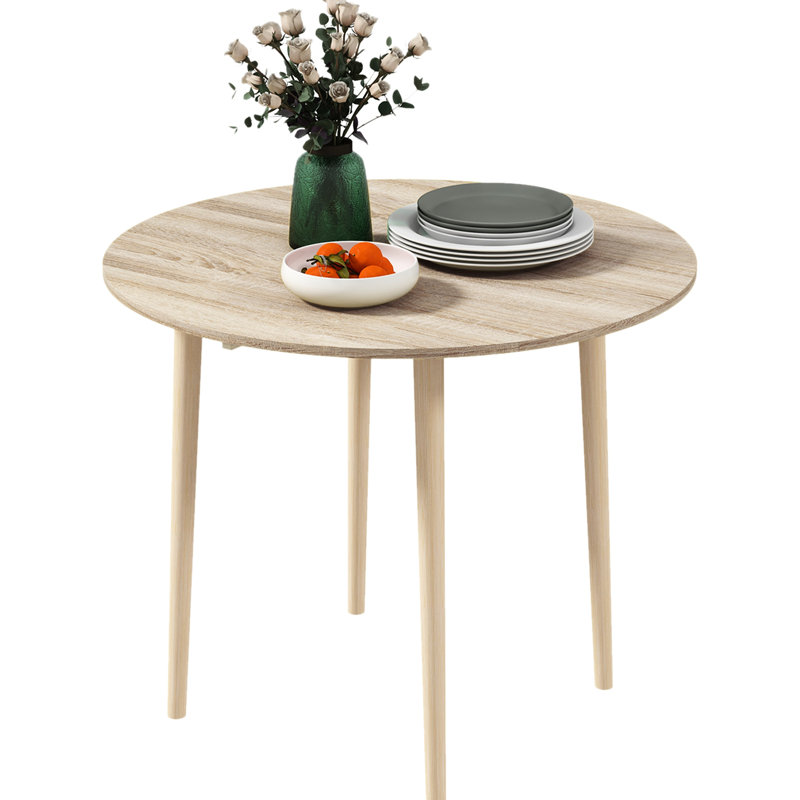 Table rabattable de 35 po pour les petites pièces, pieds en bois massif, finition chêne, se plie facilement pour économiser de l'espace.