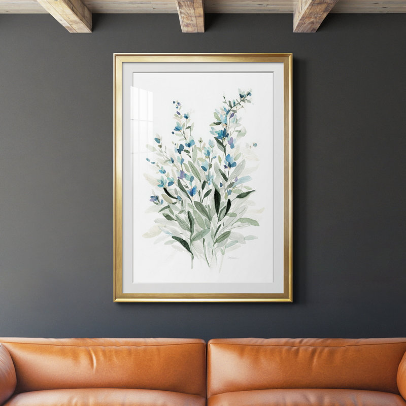 Delicate Blue Botanical I - peinture encadrée, H 30,5 po x l 42,5 po x P 1,5 po, Or