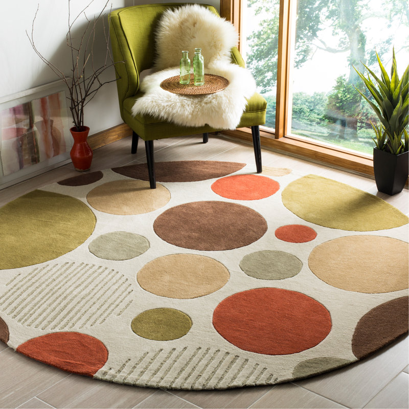 Ivory and Multicolor Hand-Tufted Geometric Runner Rug