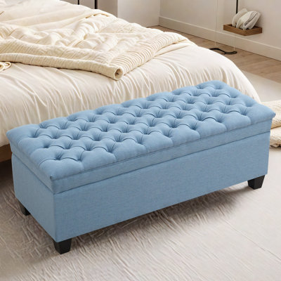 Banc de rangement à couvercle rabattable en lin 51 po