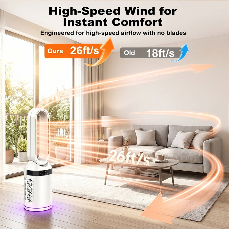 Ventilateur tour sans pales et chauffe-terrasse Advwin, Blanc