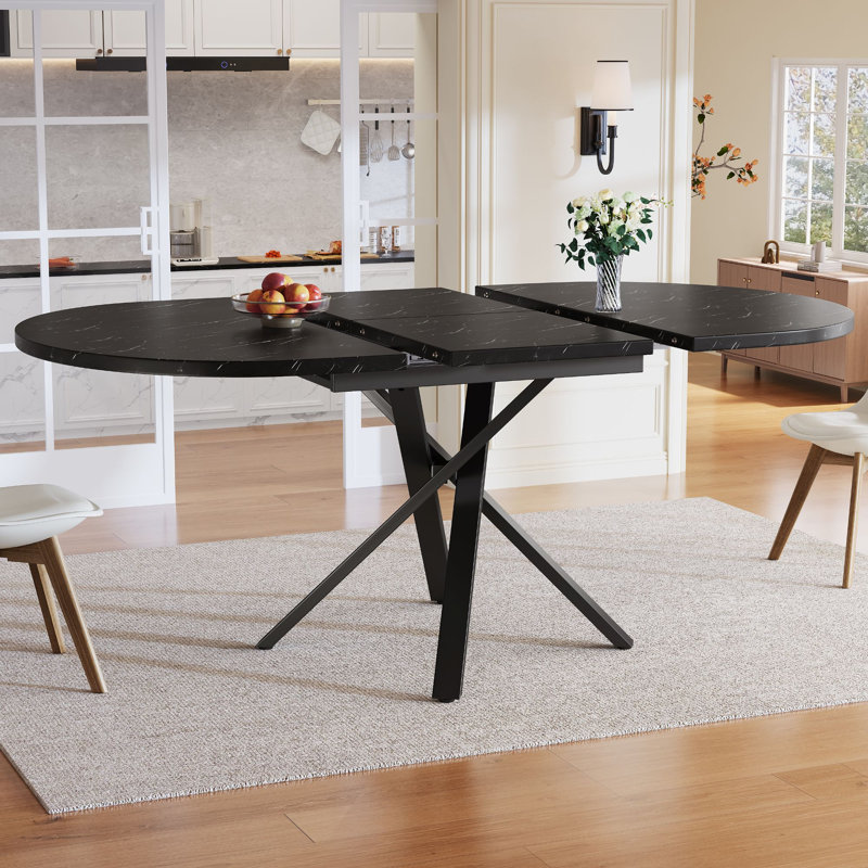 Extendable Metal Base Dining Table, Black