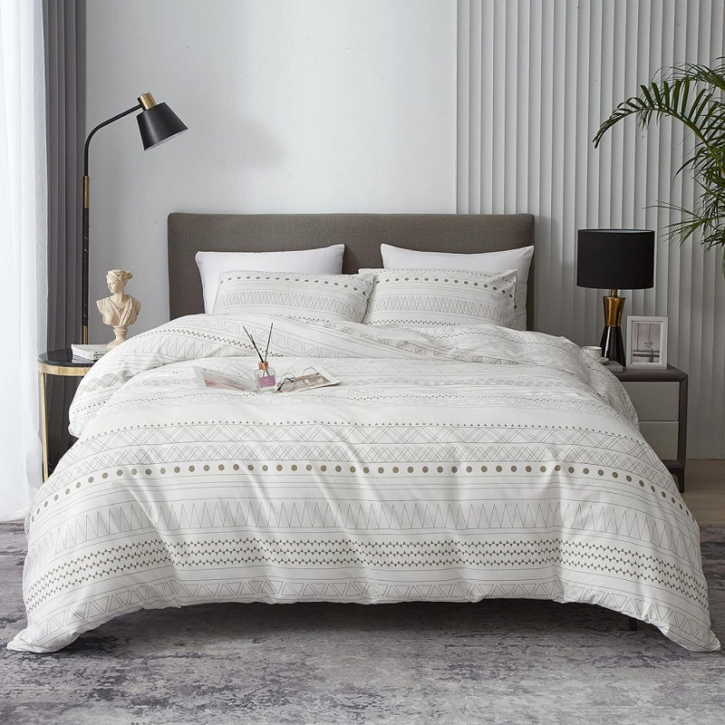 W-SJTGM Polyester Standard Geometric Duvet Cover, Queen Duvet Cover + 2 Standard Pillowcases
