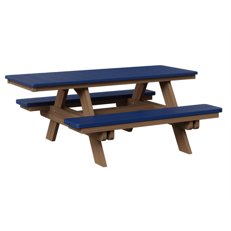 Berlin Gardens Ada Rectangular Picnic Table, Pacific Blue Top/Antique Mahogany Base
