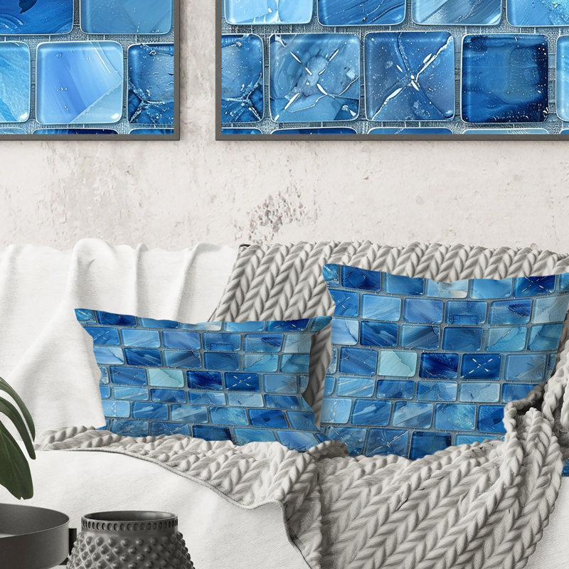 Blue Modern Mosaic Tiles II - Coussin décoratif moderne, H 16 po x l 16 po