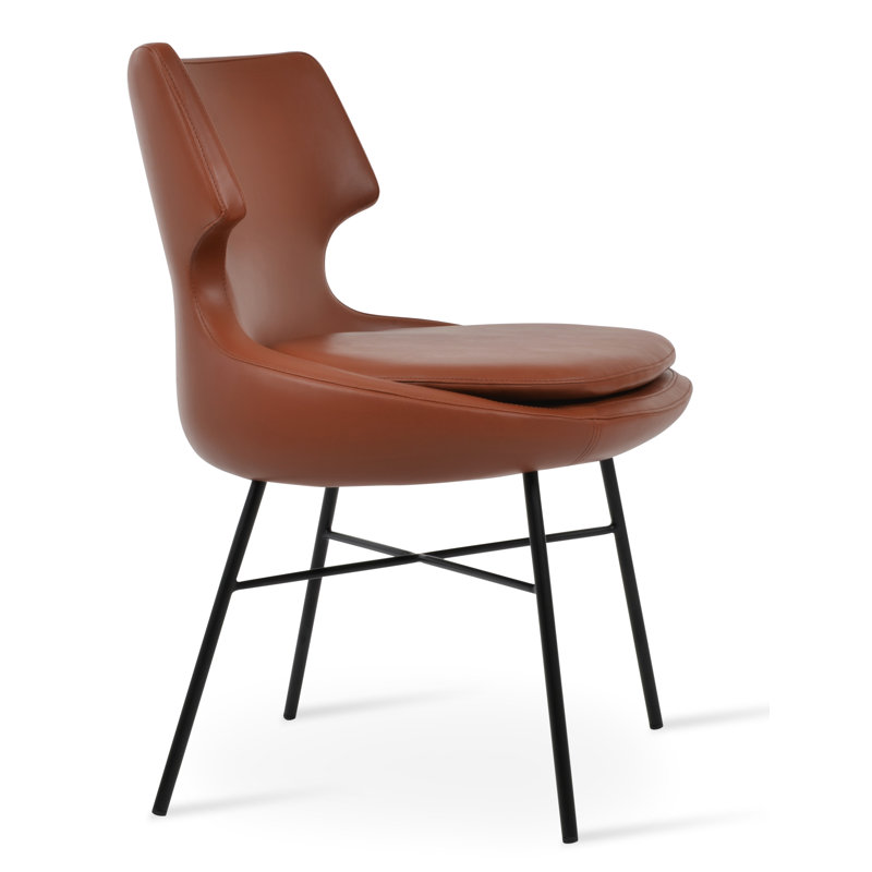 Patara Cross Side Chair, Leatherette Brown PPM