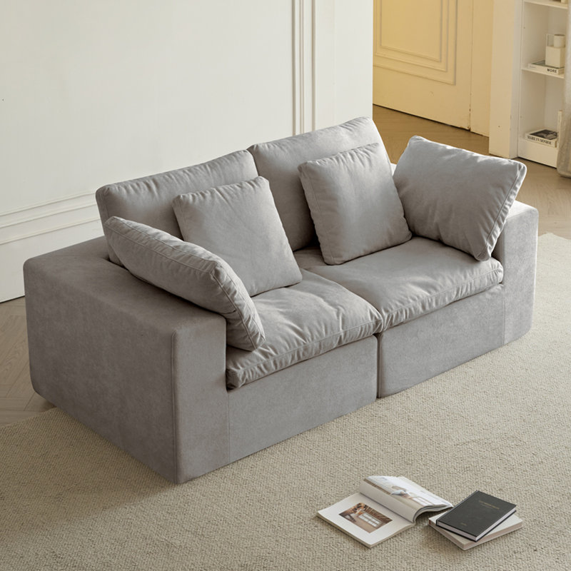 Canapé compressé, canapé-lit moderne à 2 places gris minimaliste, canapé modulaire en velours côtelé pour chambre à coucher, compression en éponge haute densité 33D, espaces de vie et processus vertical