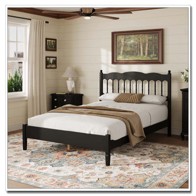 Wooden Bed Frame with Spindle Headboard, Heavy-Duty Platform Bed with Slats Support, No Box Spring Required, Easy Assembly