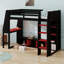 Lit mezzanine en bois avec bureau, étagères à rangement multiples, DEL et portemanteau suspendu-1353006154