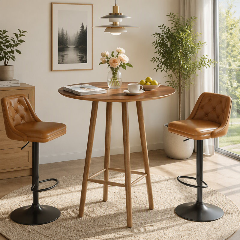 39.37"H Round Bar Table, Solid Wood Bistro Table with Sturdy Frame