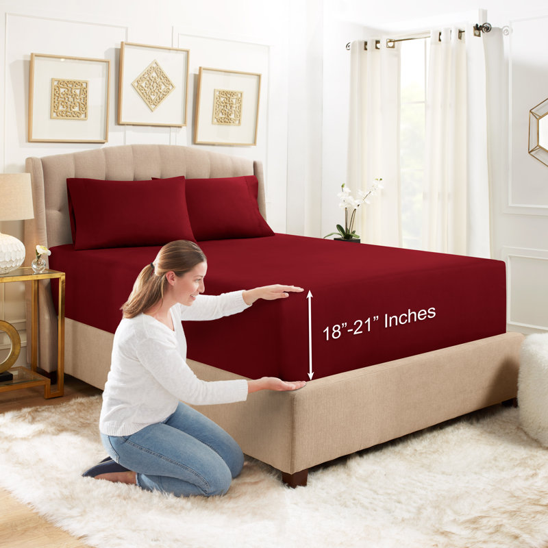 Microfiber Sheet Set, Ruby Wine, King Sheet Set with 2 Pillowcases