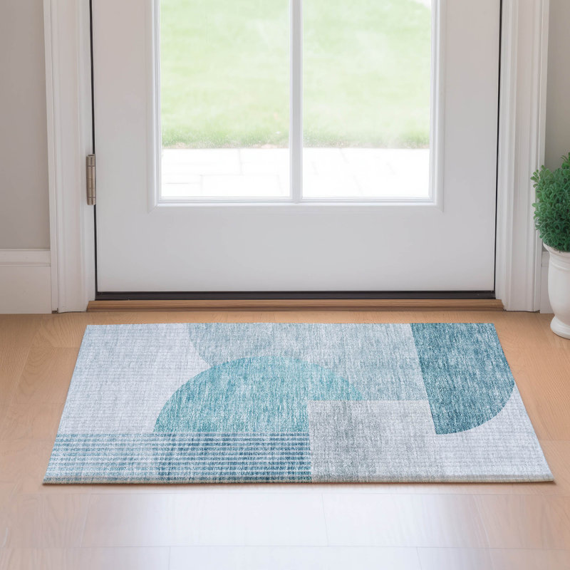 Premium Machine Washable Prisco Teal Rug, Rectangle 1'8" x 2'6"