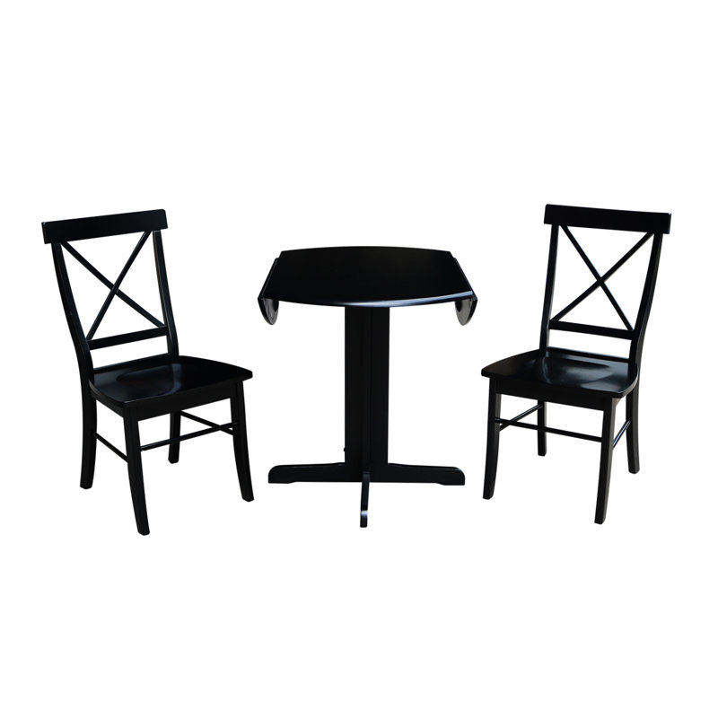 Denkevitz 2 - Person Extendable Solid Wood Top Pedestal Base Dining Set, Black
