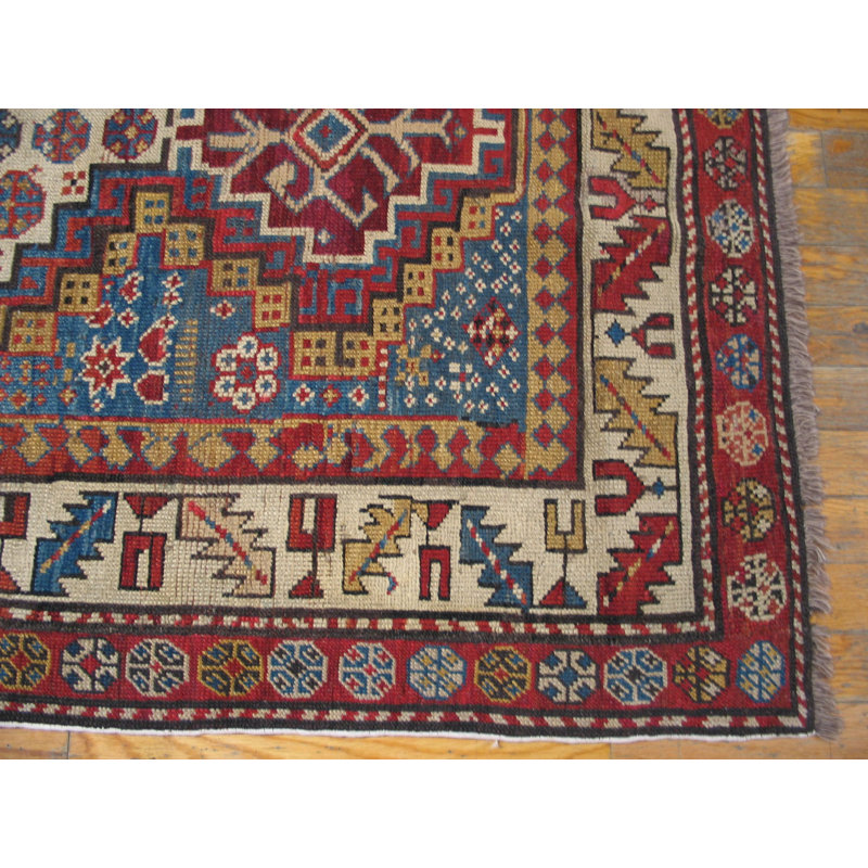 Light Blue Antique Caucasian Late 19th Century Tribal Wool Pile Shirvan Rug