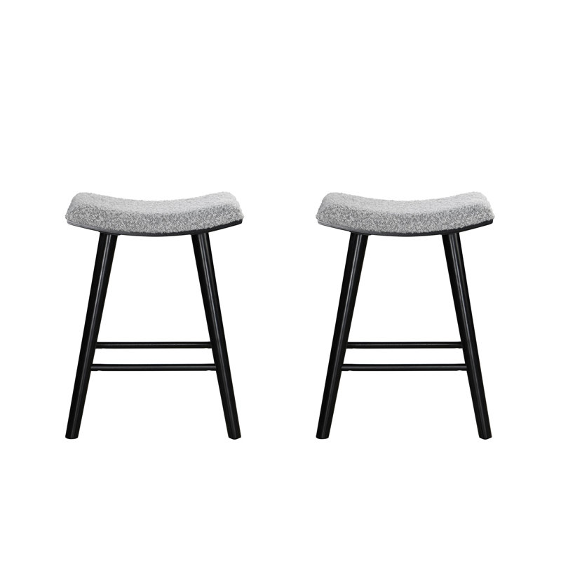 Tabouret de comptoir rembourré Luna, Tabouret de comptoir (siège d'une hauteur de 25,4, Boucle grise / base noire