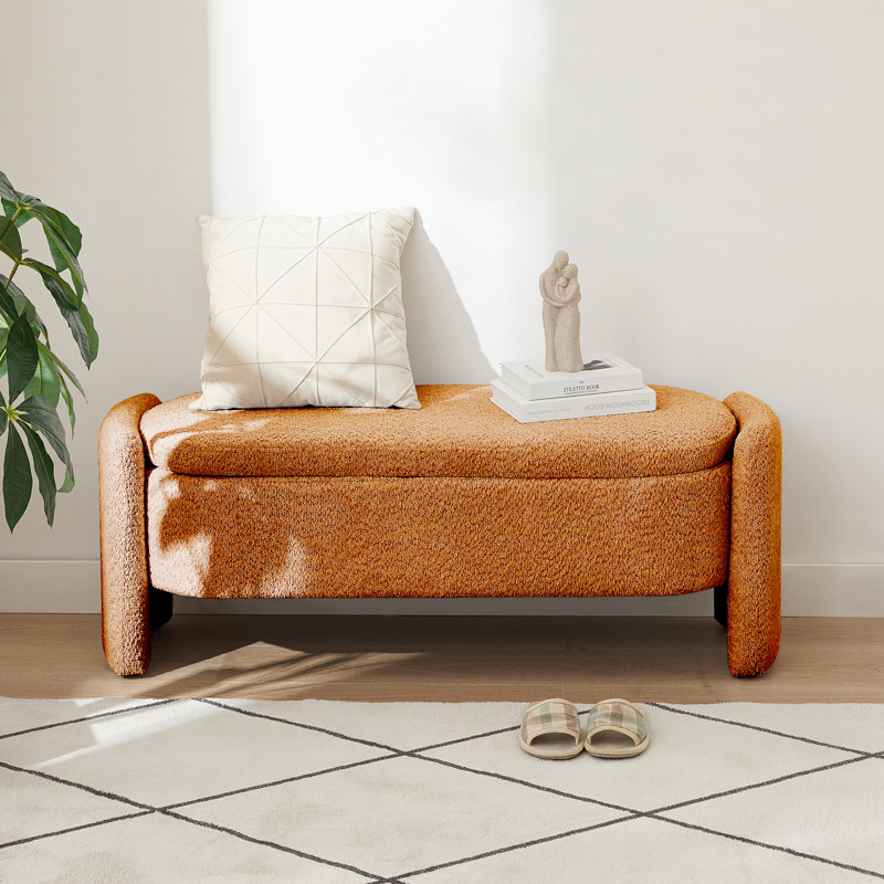 Upholstered Storage Bench, Orange